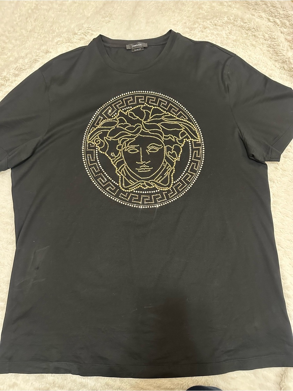 Versace Black T-Shirt with Gold Medusa Stud Detail
